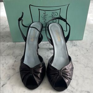 Cynthia Rowley Vintage 90’s - Y2K Black Leather Peep-Toe Slingback Heels